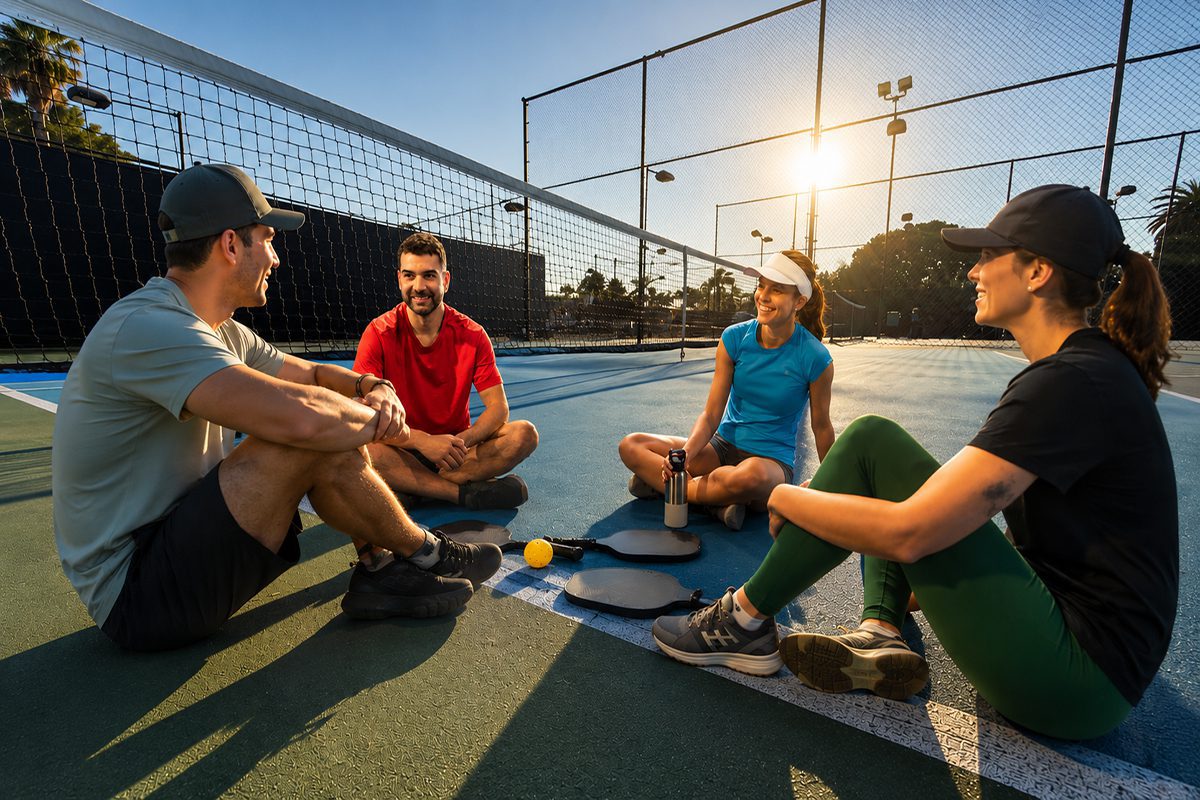 Pickleball players relaxing