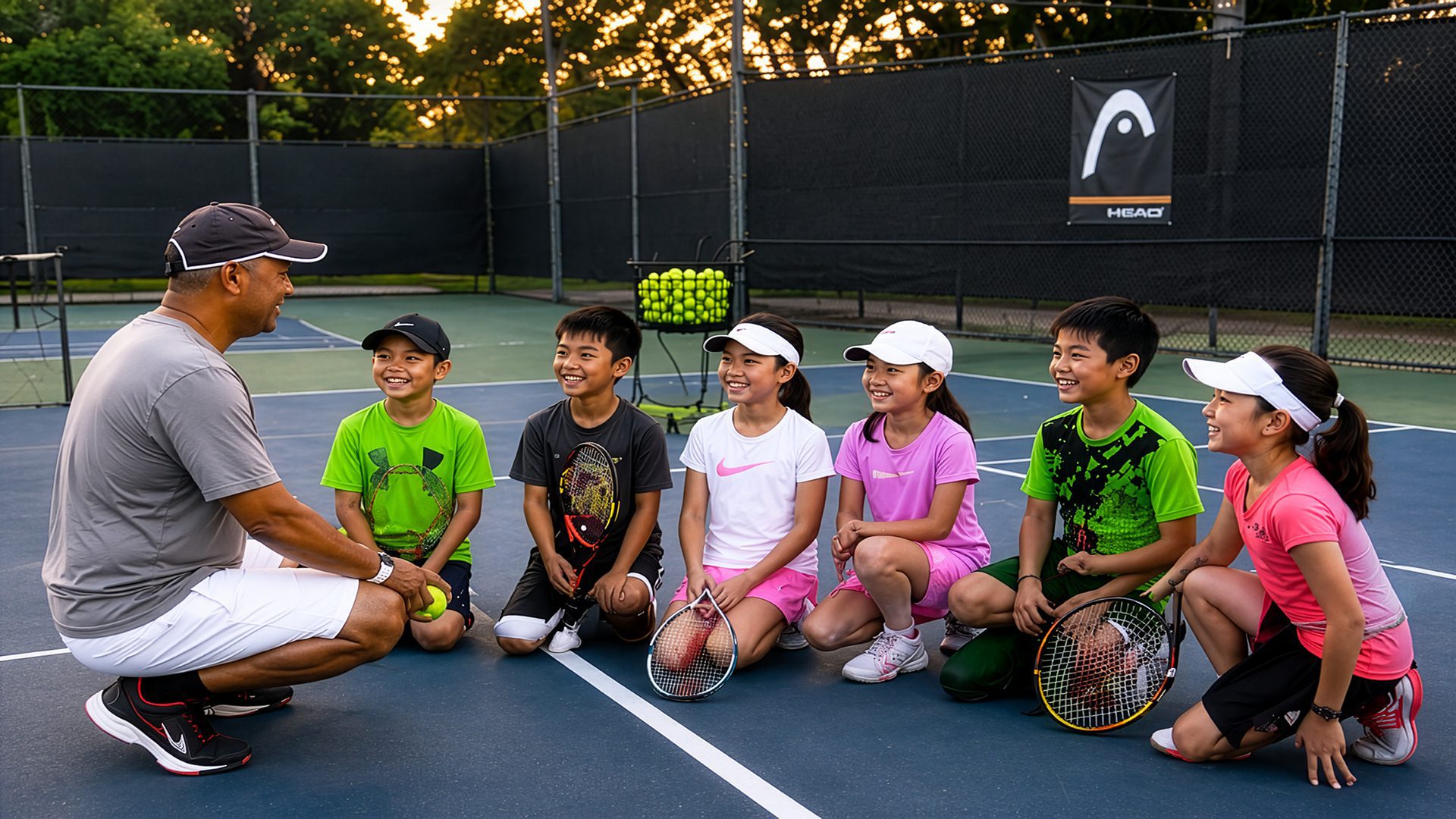 Tennis coach with kids